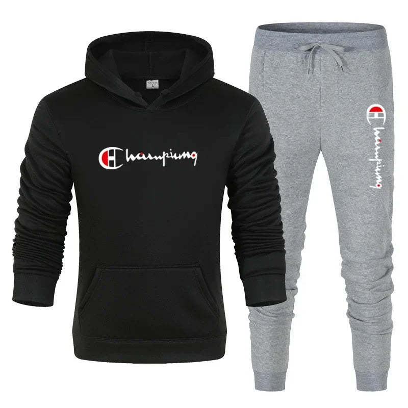 2025 Men's Tracksuit Hooded Sweatshirt+Sweatpants 2 Pcs Sets Sports Suit Casual Jogger Sportswear 2 Piece Male Streetwear Sets