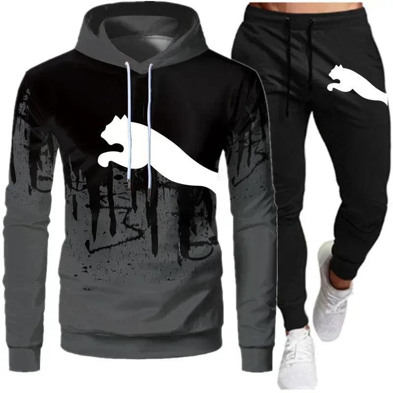Spring and Autumn 2025 New Men's pullovers + jogging Pants two-piece set fashionable outdoor casual men's hooded sportswear set