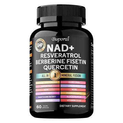NAD+, Resveratrol, Quercetin, Berberine Fisetin-Cellular Health, Healthy Aging, Vitamin K2, Vitamin D3, One-stop Approach,1000mg