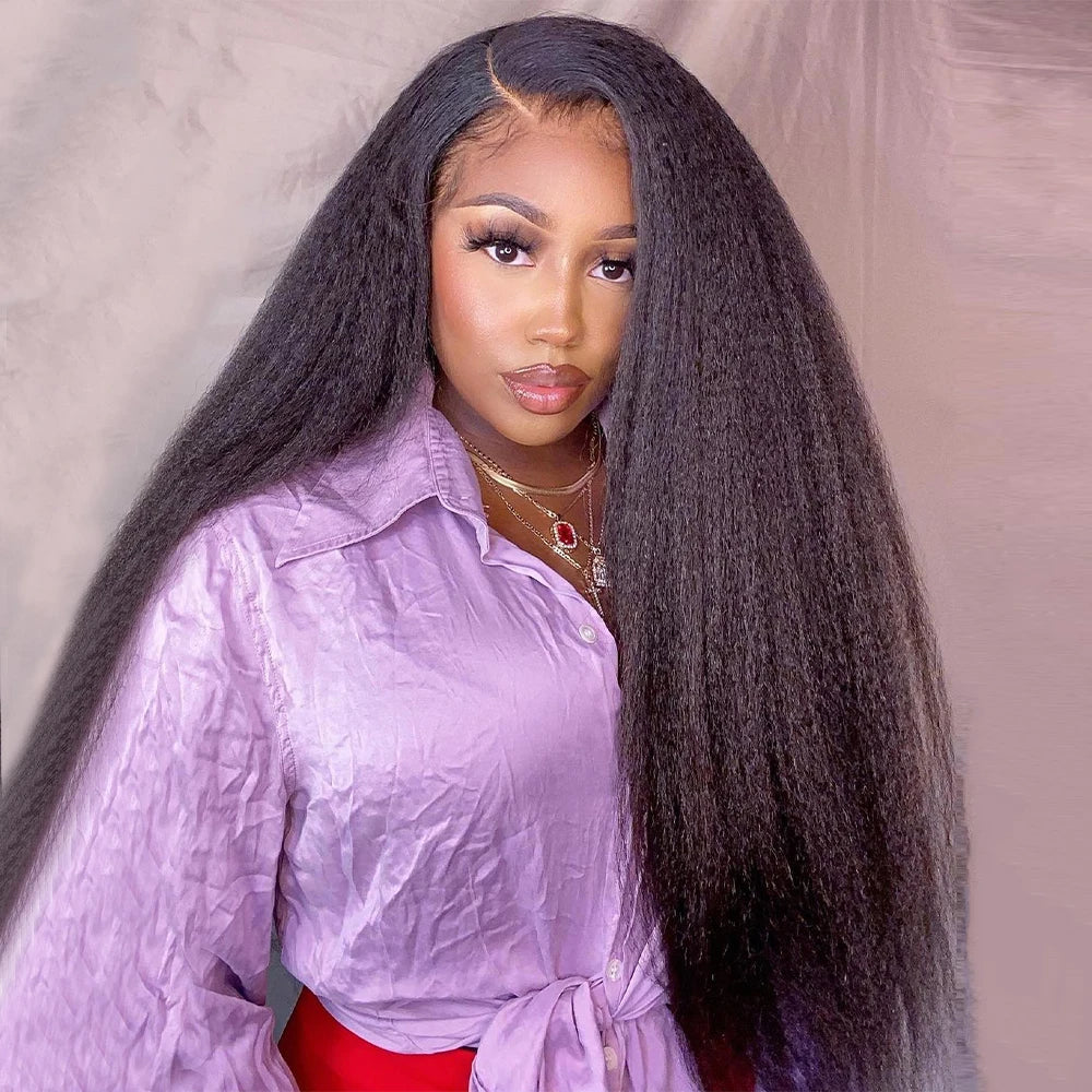 13x6 Kinky Straight Lace Front Human Hair Wig With Kinky Edges Baby Hair 360 Transparent Lace Yaki Straight Human Hair Wigs