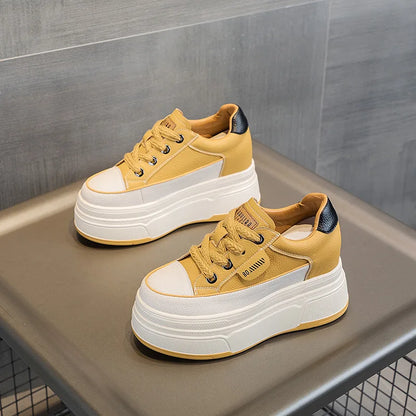 Fujin 9cm Cow Suede Genuine Leather Women Vulcanized Shoes Platform Wedge Skate Boarding High Brand Heels Casual Summer Shoes