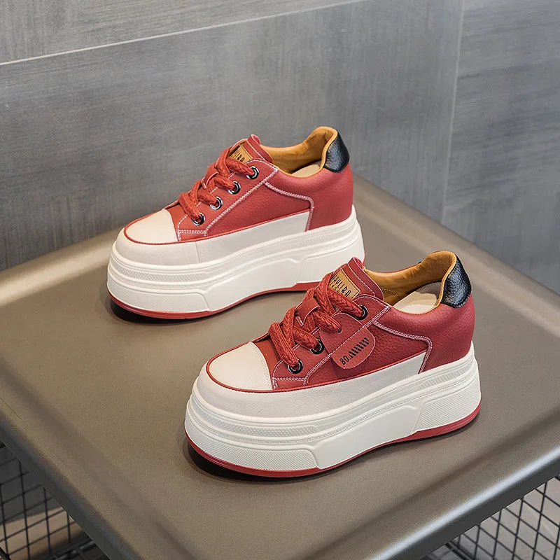 Fujin 9cm Cow Suede Genuine Leather Women Vulcanized Shoes Platform Wedge Skate Boarding High Brand Heels Casual Summer Shoes