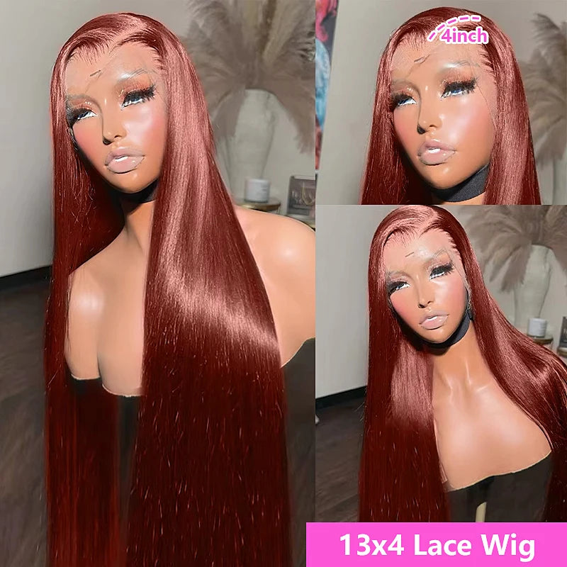 Reddish Brown Straight Wigs13x4 HD Lace Human Hair Wig Pre Plucked 30 inch Colored Lace Frontal Wigs  Brazilian 100%Human Wig