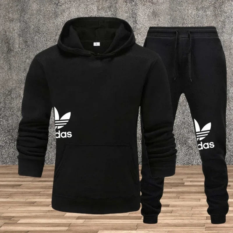 Autumn and winter hooded sweatshirt, pullover and casual pants fitness two-piece men's fashionable jogging sports set