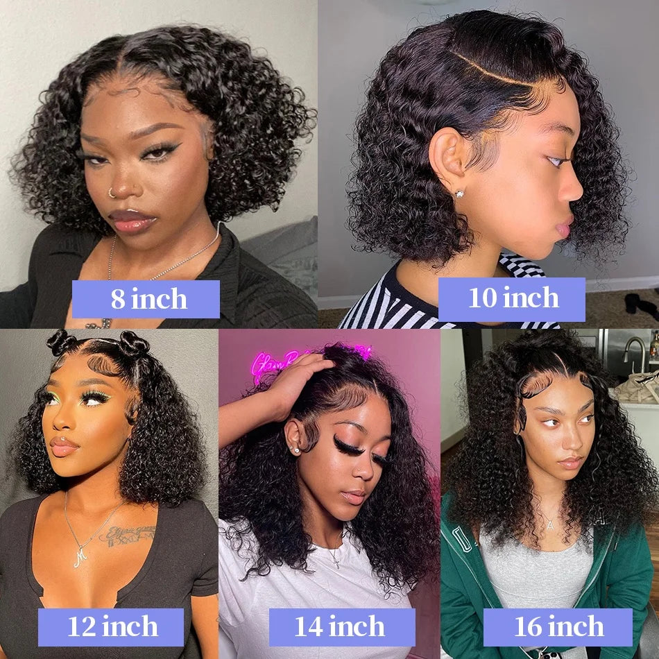 Kinky Curly Bob 13x4 4x4 Lace Front Human Hair Wig Deep Wave Short Bob 100% Human Hair Brazilian Natural Black Wigs For Women