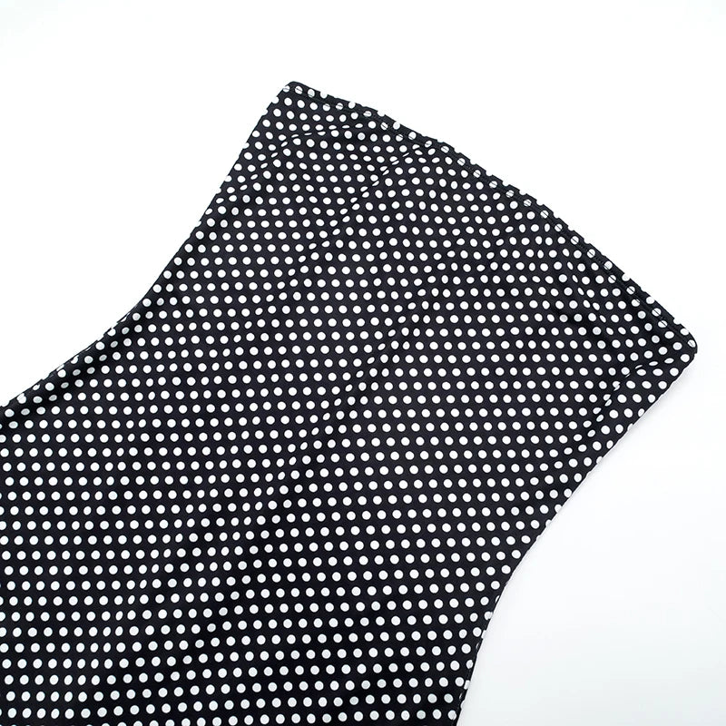 CUTENOVA Women'S Fall New Polka Dot Print Strapless Slim-Fit Off-Shoulder Cropped Jumpsuit Casual Chic Elegant Bodycon Jumpsuit