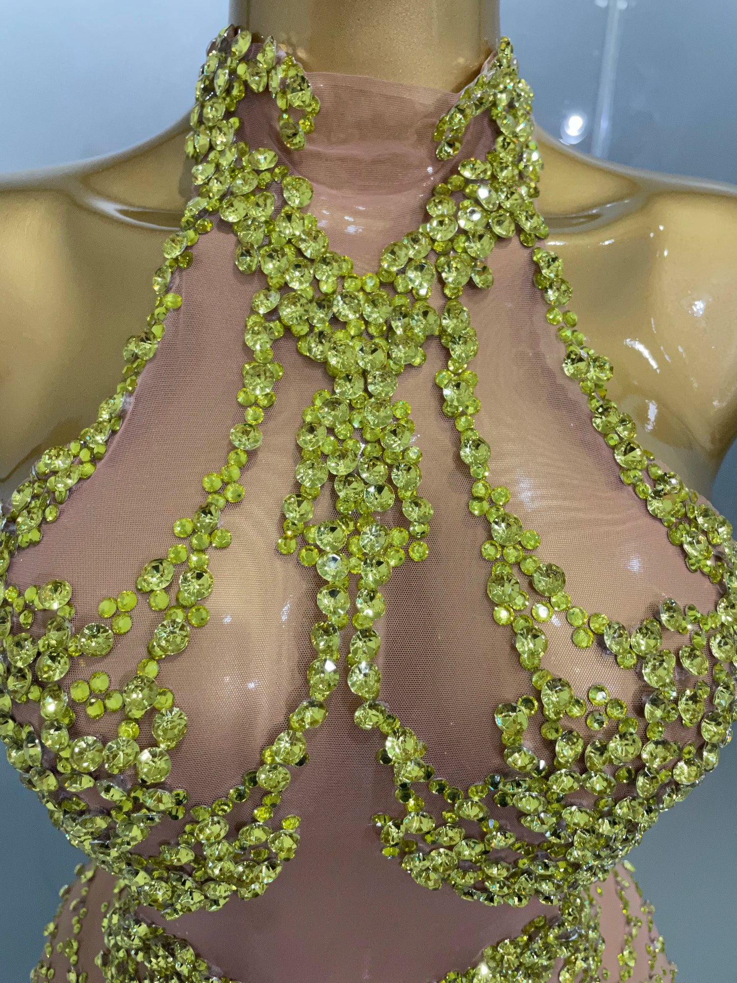 STOCK Sparkly Rhinestones Sexy Mesh See Through Dress Party Evening Prom Celebrate Birthday Dress Singer Dancer Show Stage Wear