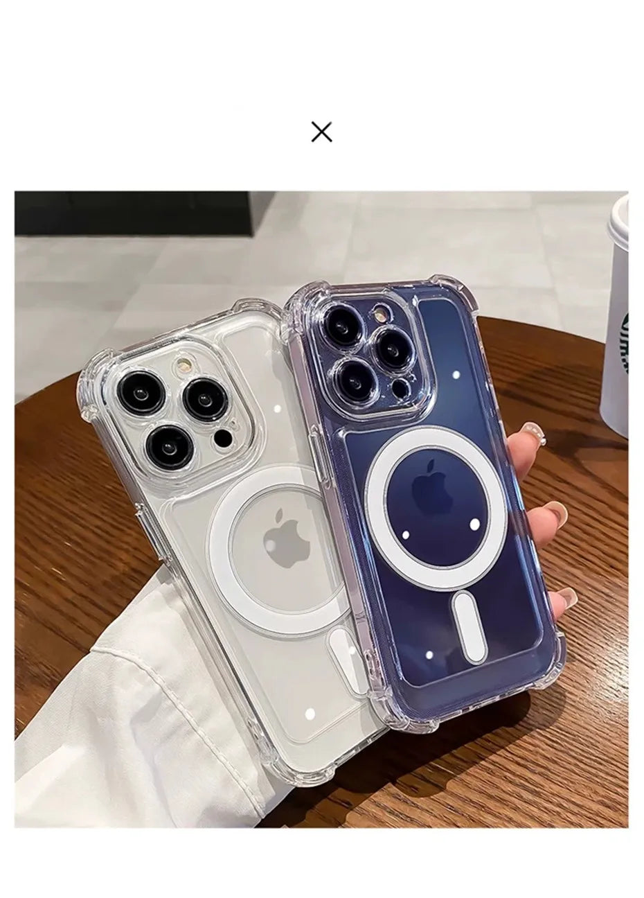 Transparent Magnetic Soft Phone Case For iPhone 17 Air 16 15 14 Plus 13 12 11 Pro Max Wireless Charge Magsafe Shockproof Cover