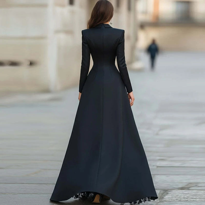 Elegant Solid Formal Occasion Outfit Autumn Women's Lapel Button Top and Skirt Two Piece Set Lace Patchwork Slim Fit Party Suit