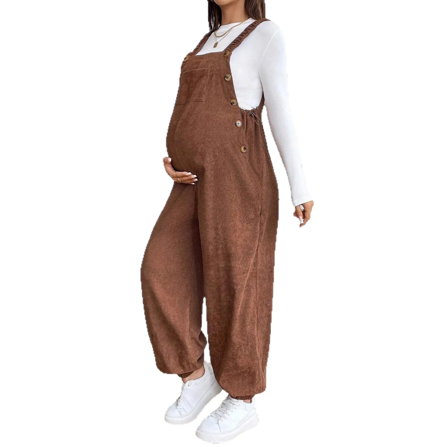 Maternity Clothes for Pregnant Women Pregnancy Clothing 2025 Autumn Winter Adjustable Waist Fashionable Loose Corduroy Overalls
