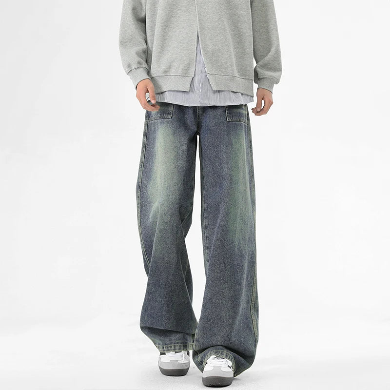 2025 New Retro Washed Straight-Leg Jeans For Men High Street Fashion Baggy Denim Pantalones Hombre Hip Hop Distressed Y2K Jean