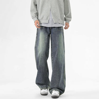 2025 New Retro Washed Straight-Leg Jeans For Men High Street Fashion Baggy Denim Pantalones Hombre Hip Hop Distressed Y2K Jean