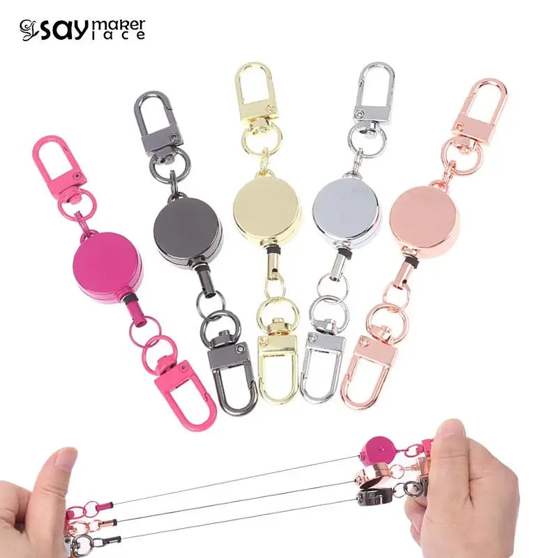 Anti-theft Retractable Key Holder Metal Easy-to-pull Buckle Rope Elastic Keychain Sporty Retractable Key Ring Nurse Accessories