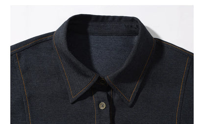 Casual Contrast Stitch Shirt Jacket Loose Long Sleeve Blouse for Women Stylish Collared Overshirt for Autumn Layered Slim Look