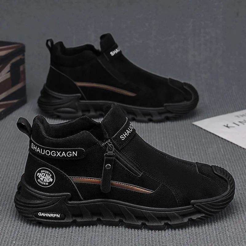 Mens Casual Labor Shoes Fashion Zipper Versatile Men Outdoor Climbing Shoes Non Slip Wear-resistant Sneakers Zapatos Para Hombre