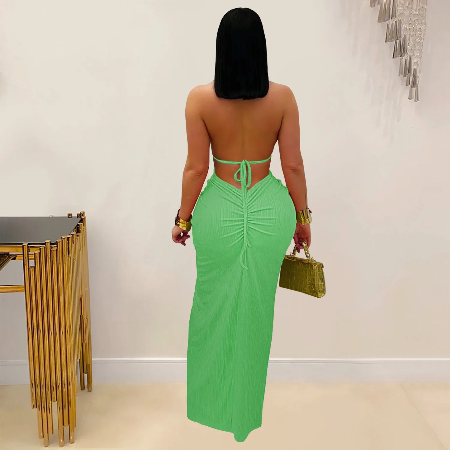 Women's Hollow Out Sleeveless Sexy Knitted Halter Neck Backless Solid Color Dress for Summer 2025