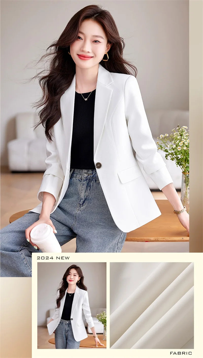 Women Blazer Casual Single Button Long Sleeve Red Black White Slim Suit Ladies Office Coat Fashion New Winter Autumn Jacket 2025 & 2026