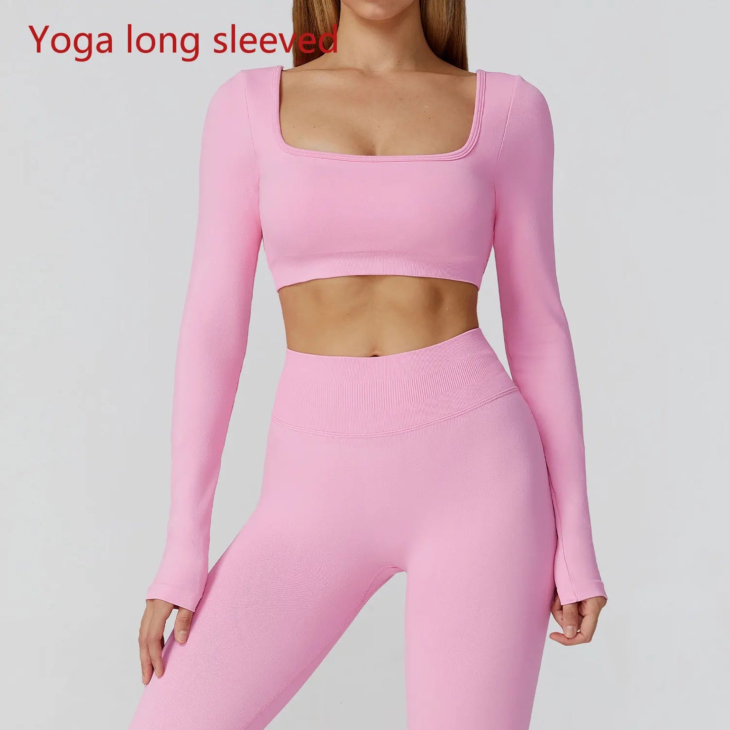 Seamless Casual Quick Dry Sportswear Women Square Neck Gym Top Women Fitness Sports Crop Top Female Long Sleeve Yoga Clothing
