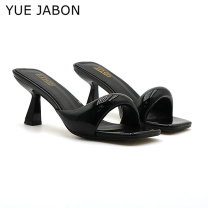 Black Red High Heel Slippers Women Open Toe Slingback Sandals Female Pumps Square Toe Summer Simple Designer Heeled Sandals