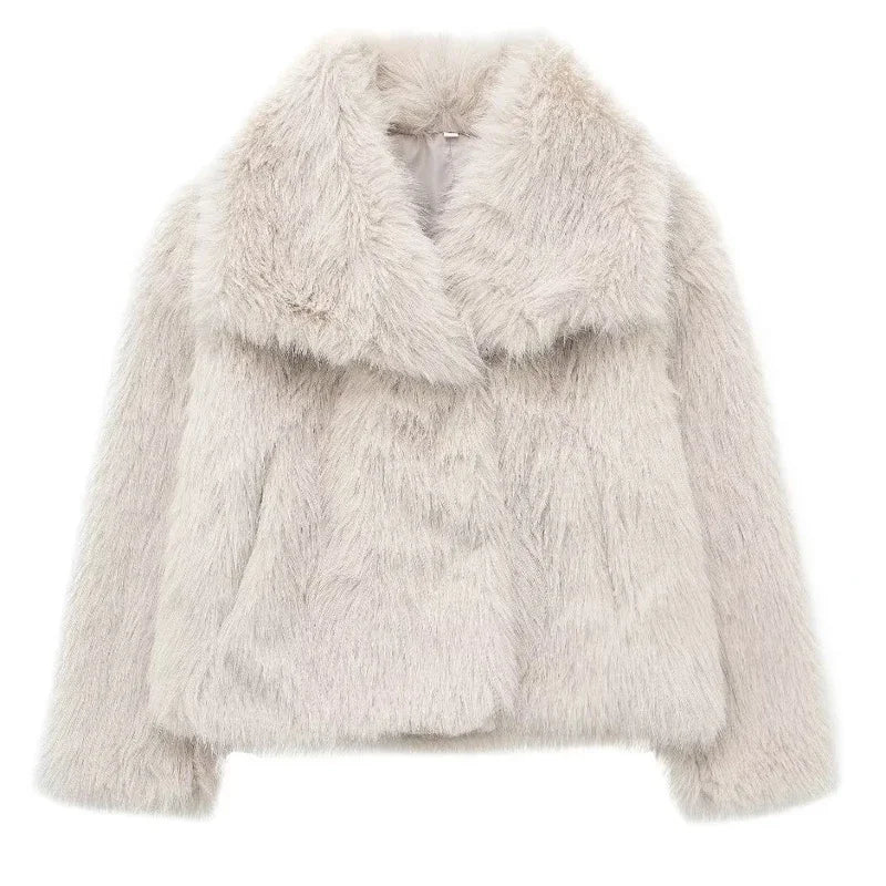 HXAO 2024 Woman Autumn Winter Faux Fur Coat Plush Fluffy Women's Jacket New in Outerwears White Red Gray Black Wool Blends Coats