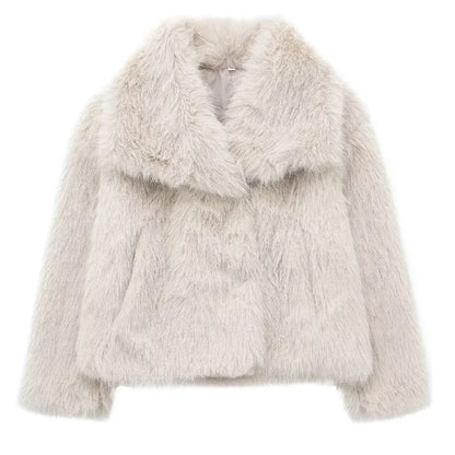 HXAO 2024 Woman Autumn Winter Faux Fur Coat Plush Fluffy Women's Jacket New in Outerwears White Red Gray Black Wool Blends Coats