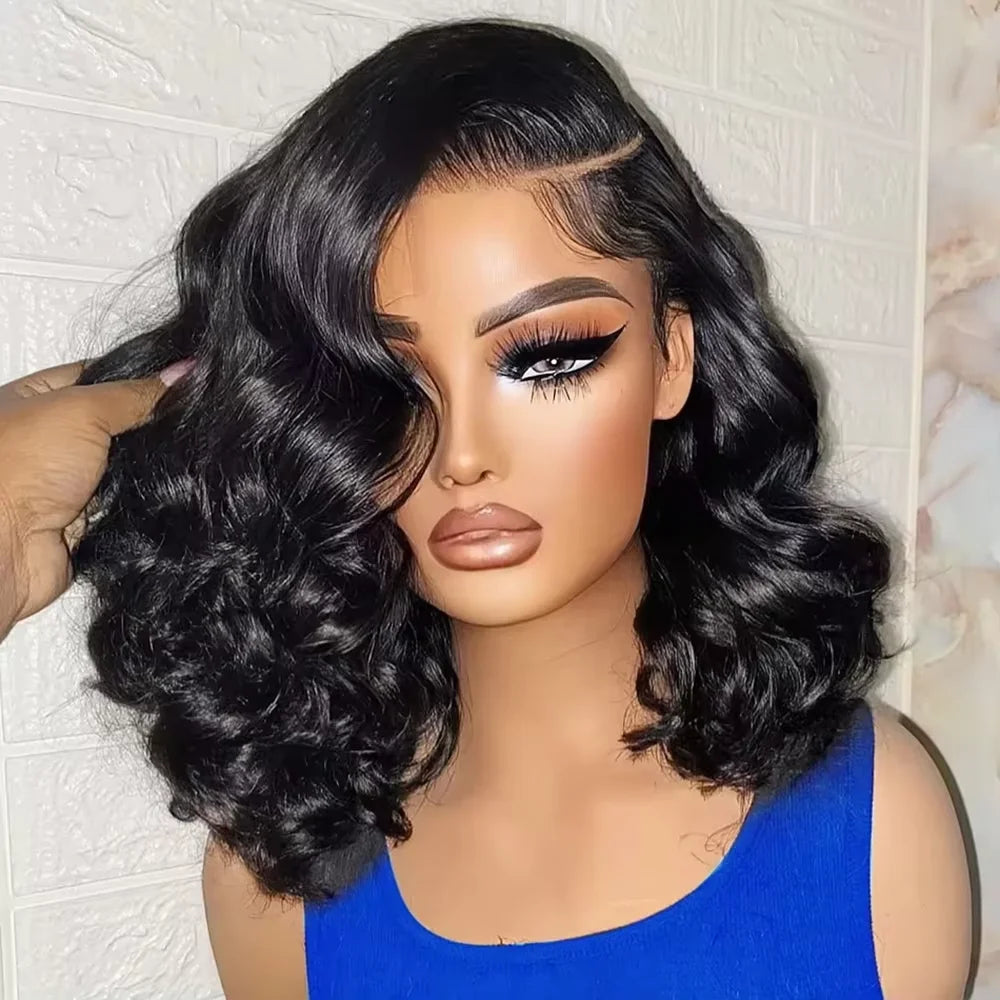 250% Density Loose Body Wave Short Bob Human Hair Brazilian 13x4 HD Lace Front Wig For Black Women Glueless Frontal Closure Wigs