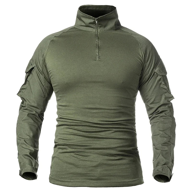 Men's Outdoor Tactical Shirts Long Sleeve Outfit Combat Shirt 1/4 Zipper Ripstop Tops Workwear pullover Camo Airsoft T-Shirts