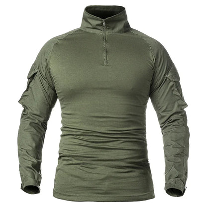 Men's Outdoor Tactical Shirts Long Sleeve Outfit Combat Shirt 1/4 Zipper Ripstop Tops Workwear pullover Camo Airsoft T-Shirts
