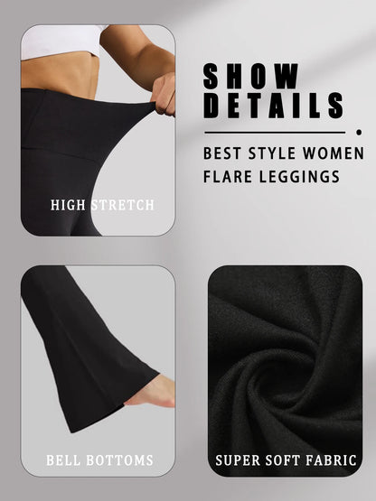 Women's Super Soft Flare Pants High Waisted Tummy Control Workout Yoga Leggings Bell Bottoms