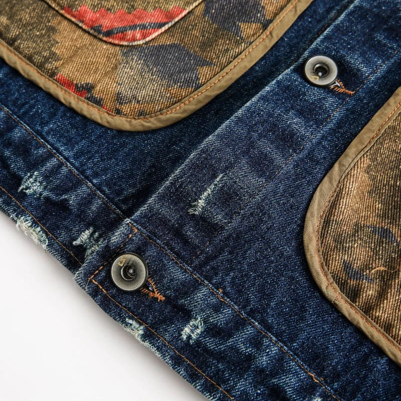 MWJLPWQ Trendy Jacquard Design Male Denim Jacket American Street Style Lapel Personalized Washed Tops 2025 Autumn New 20993