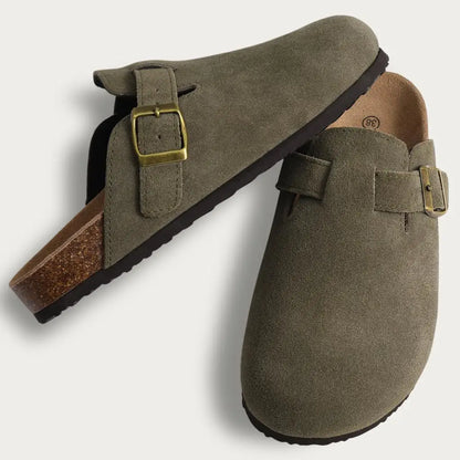 Comwarm Men Suede Clogs Slippers Classic Cork Footbed Mules Women Cozy Fashion Clogs Shoes With Arch Support Men Beach Sandals