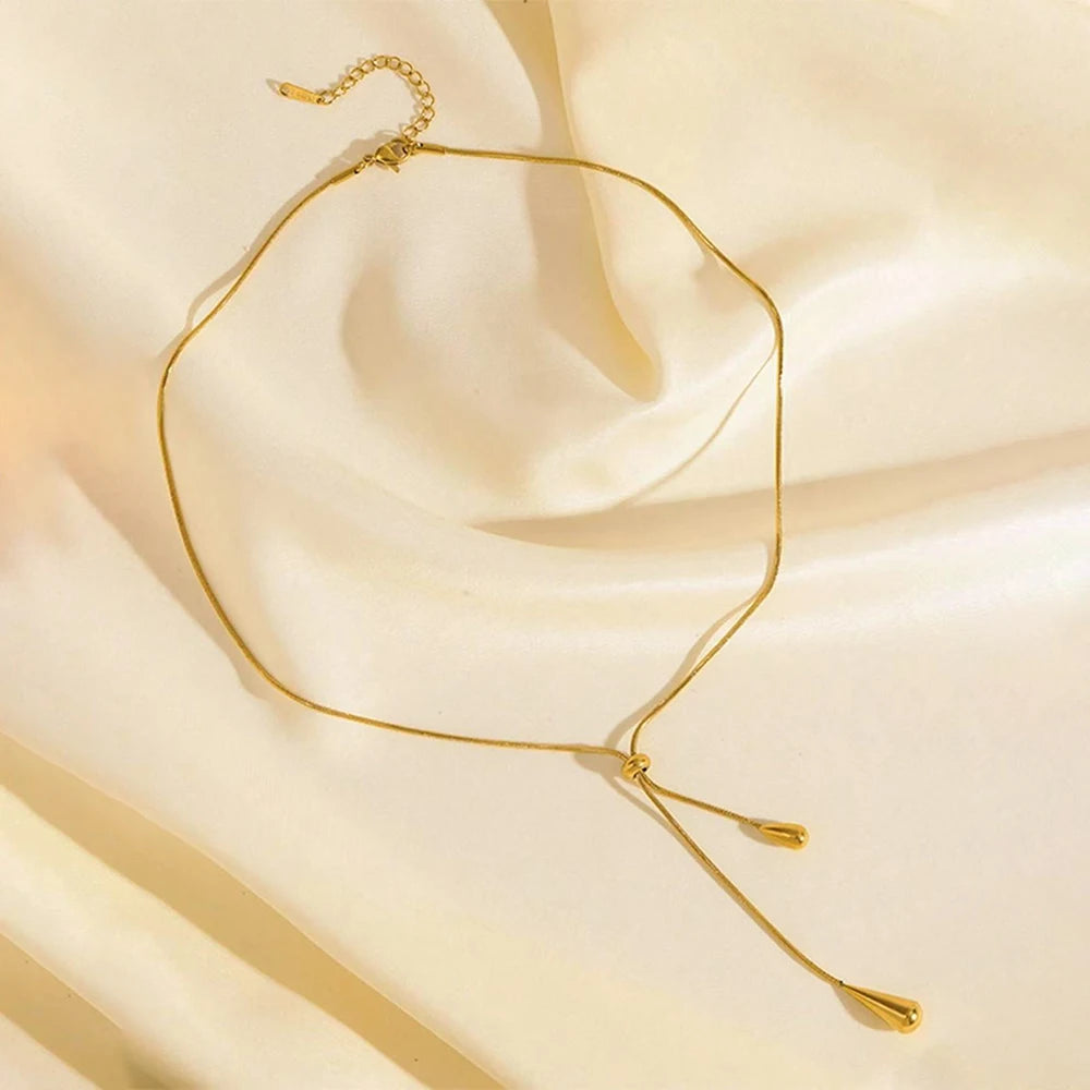 DOTIFI  Stainless Steel Pull Adjustable Water Drop Shape Tassel Charm Necklace Fashion Personality High-Grade Jewelry Gifts