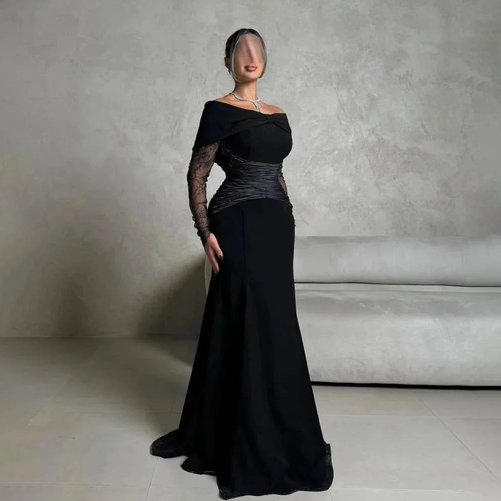 Customized Mermaid Evening Dress Gorgeous Satin Prom Dresses Lace Applique Formal Occasion Shining V Neck Party Gown Robe Soiree