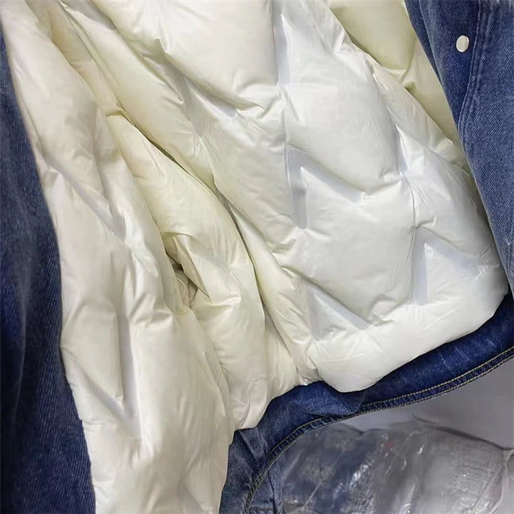 Womens Coats Spring New 100%Natural Real Fox Fur Collar Fashion Short Denim Jacket Luxury Goose Down Puffer Jackets Clothing