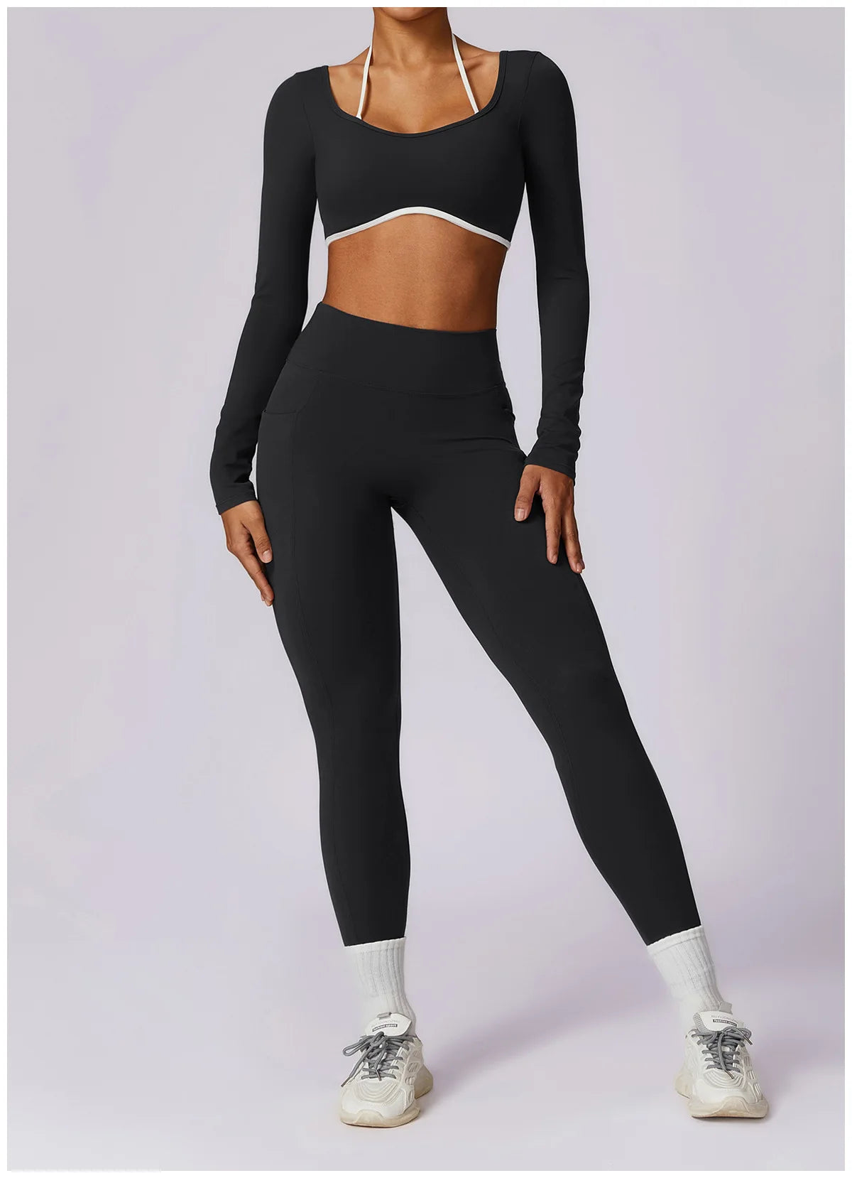 Sexy Yoga Women's 2 Pieces Gym Sports Suit Workout Clothing Long Sleeve Gym Crop Top High Waist Leggings Fitness Bra Sportswear