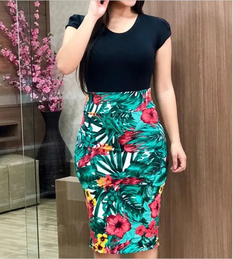 Women's Color Block Bodycon Mini Skirt - Sexy High Waist Floral Print Short Skirt, Tight Clubwear for Party/Night Out