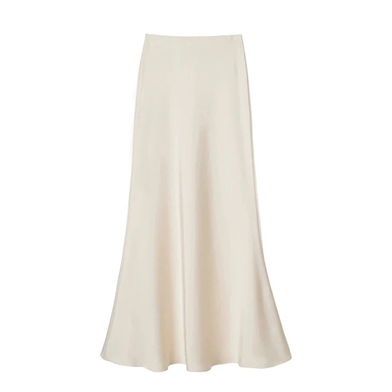 Women's Spring Autumn Satin Skirt - High-Waisted Flowy Bodycon Fishtail A-Line Midi Skirt
