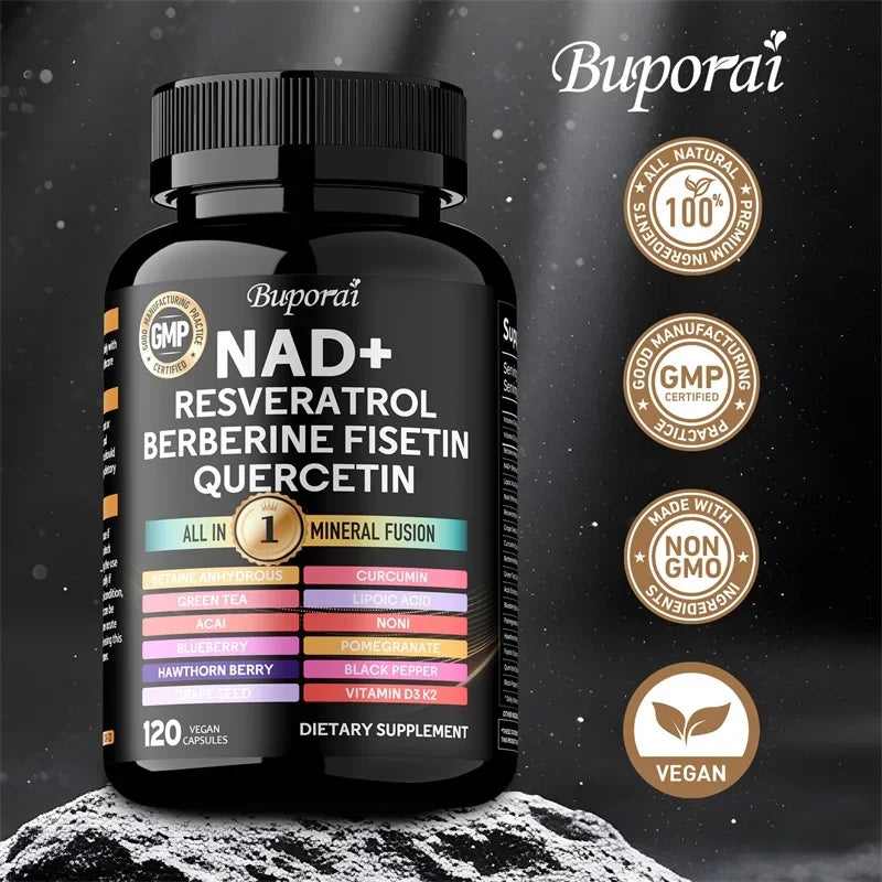 NAD+, Resveratrol, Quercetin, Berberine Fisetin-Cellular Health, Healthy Aging, Vitamin K2, Vitamin D3, One-stop Approach,1000mg