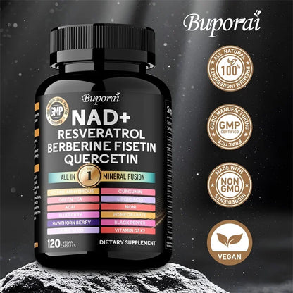 NAD+, Resveratrol, Quercetin, Berberine Fisetin-Cellular Health, Healthy Aging, Vitamin K2, Vitamin D3, One-stop Approach,1000mg