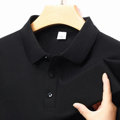 Autumn new men's long sleeved cotton polo shirt, middle-aged business, comfortable, solid color, loose men's lapel T-shirt