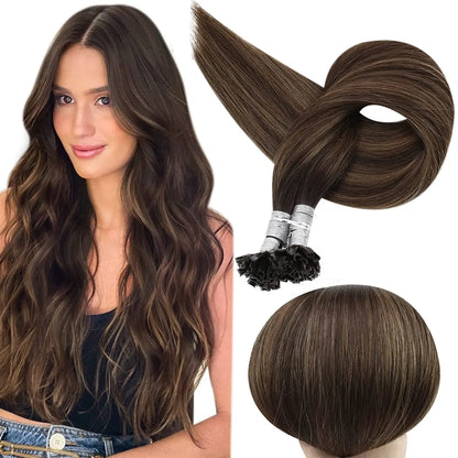 Full Shine U Tip Hair Extensions Fusion Hair Balayage Color 40-50g Keratin Glue Beads Prebonded Human Hair Extensiones