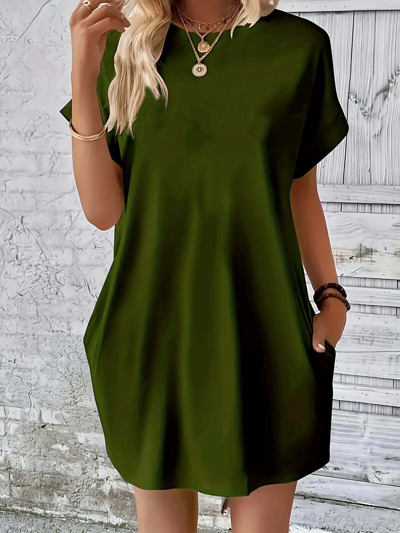 Women's Summer Loose Abstract Face Print Round Neck Short Sleeve Pocket Comfortable Casual Plus Size Dress