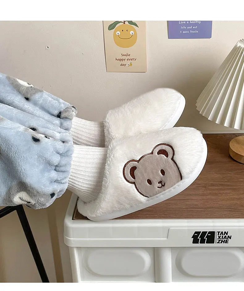 Bear Plush Slippers For Women Men Fashion Kawaii Fluffy Winter Warm Slippers Lovers Cartoon Teddy Bear House Shoes TG03