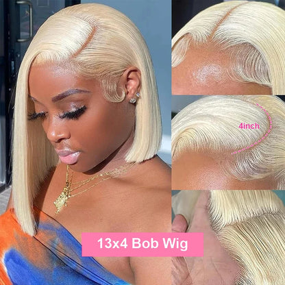 613 Blonde Short Bob Wigs Straight 13x4 Lace Front Human Hair Wigs Pre Plucked Honey Blonde Color Short Bob Lace Frontal Wigs