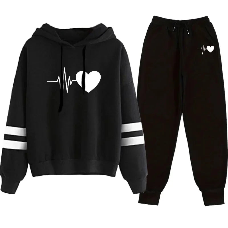 2026 Womens Tracksuit Print Casual Sweatshirt Sweatpants 2 Pcs Set Daily Sports Jogging Woman Clothing Quality Street Sportswear