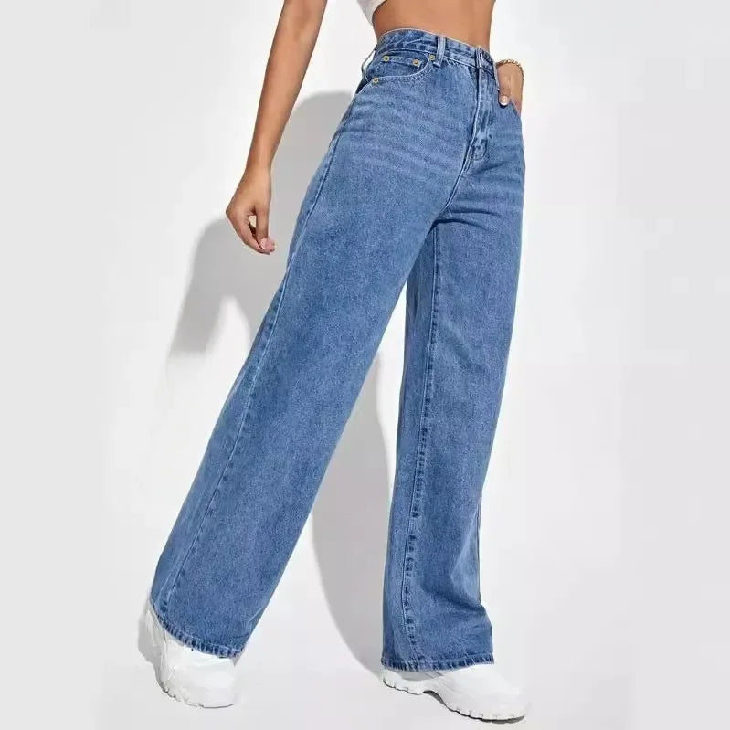 High Waist Straight Leg Jeans for Women New Style Cross-Border High Waist Slim Fit Long Jeans Trendy Women's Denim Pants