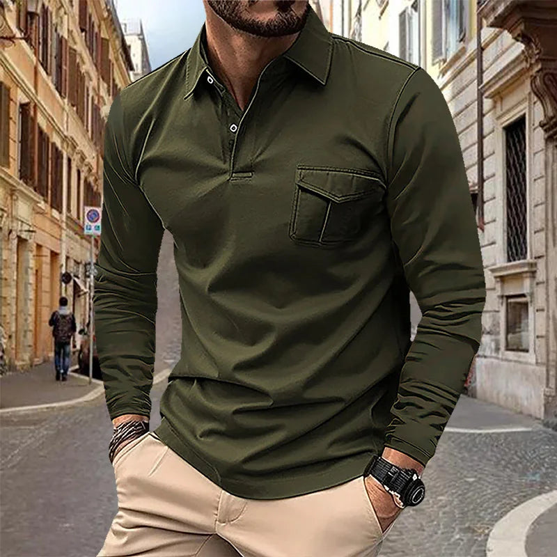 Spring and Autumn Men's Polo Shirt Lapel Pocket T-shirt Men's Business Casual Long sleeved European and American Plus Size