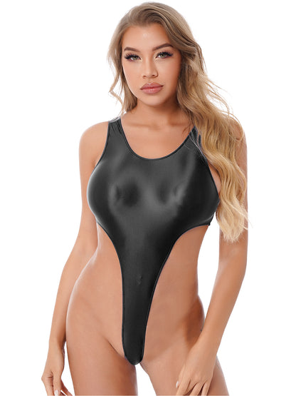 Womens Swimsuit 2022 New Glossy One-piece Swimming Bathing Suit Backless High Cut Bodysuit Sportwear Beachwear Swimwear