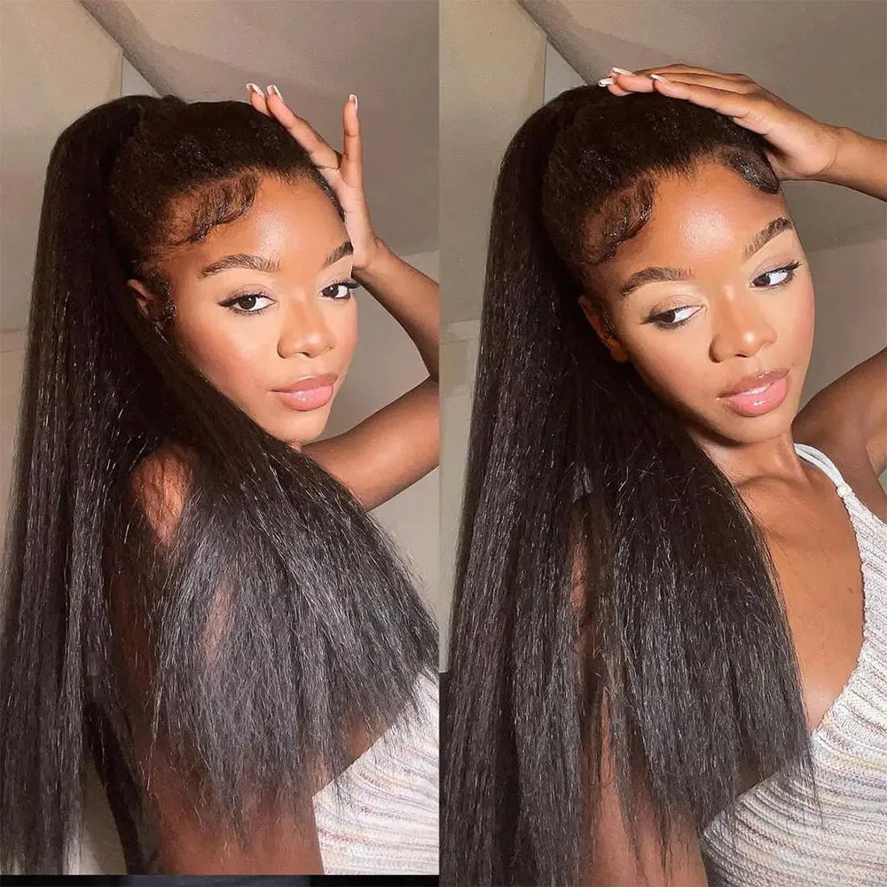 13x6 Kinky Straight Lace Front Human Hair Wig With Kinky Edges Baby Hair 360 Transparent Lace Yaki Straight Human Hair Wigs