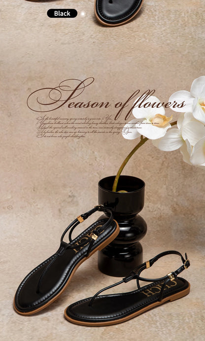 2025 Sandals Summer Women's Shoes Thin Bottom Flat Spaghetti Straps Casual Sandals Luxury Brand New